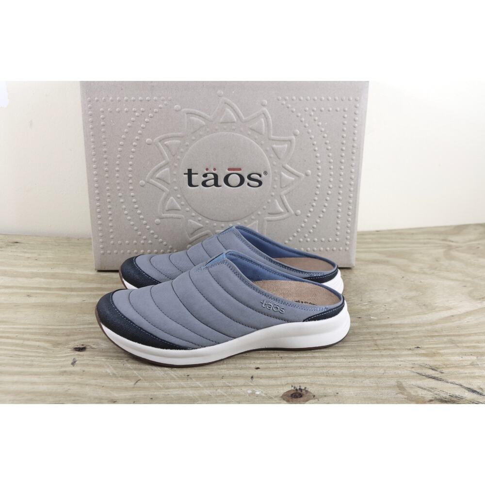 New Taos Mules 6M Grey Blue Right On Slip On Quilted Shoes Comfort
